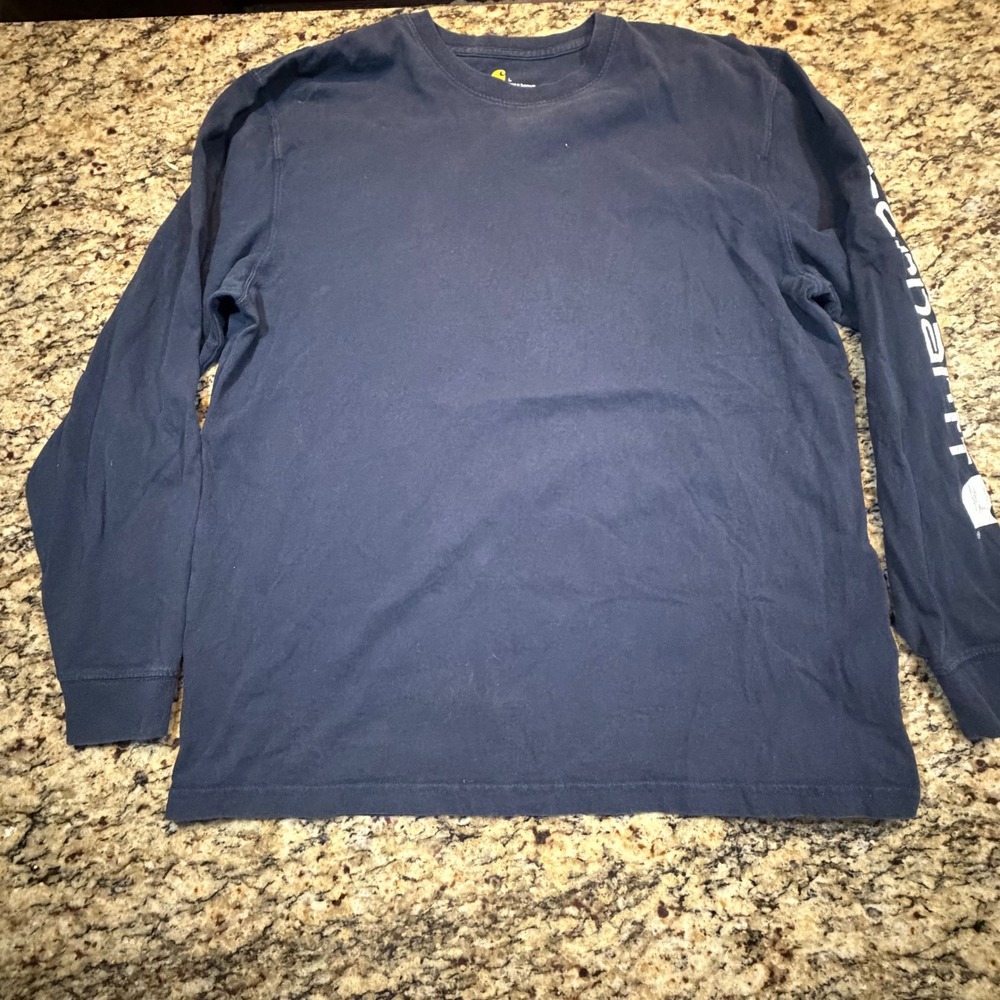 Carhartt Mens Long Sleeve Graphic T-Shirt Navy‎ Blue Original Fit Large Logo L